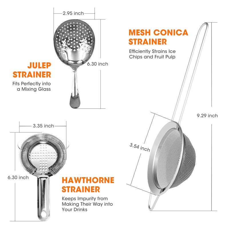 Koviti Cocktail Strainer-Stainless Steel Bar Tools Bartender Cocktail Strainer Set:Hawthorne Strainer Julep Strainer and Conical Fine Mesh Strainer - Image 3